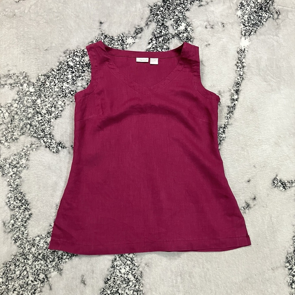 Spiegel Pink 100% Linen Sleeveless V Neck Tank Top Womens Size 8